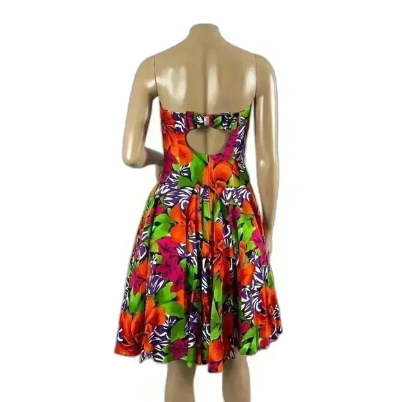 AJ Bari Dress 8 Women Floral Fit Flare Strapless All Over Print Bow Zip Formal - Picture 2 of 10